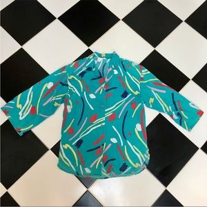 Vintage 80s 90s Blair Splatter Paint Abstract Scribble Design Button Down Top M